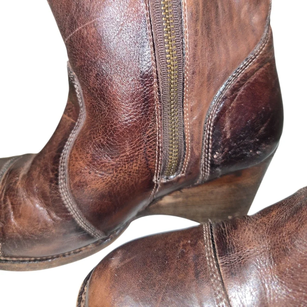 Bed Stu Gentry Brown Handmade Leather Distressed Wedge Ankle Boots 10 Cobbler